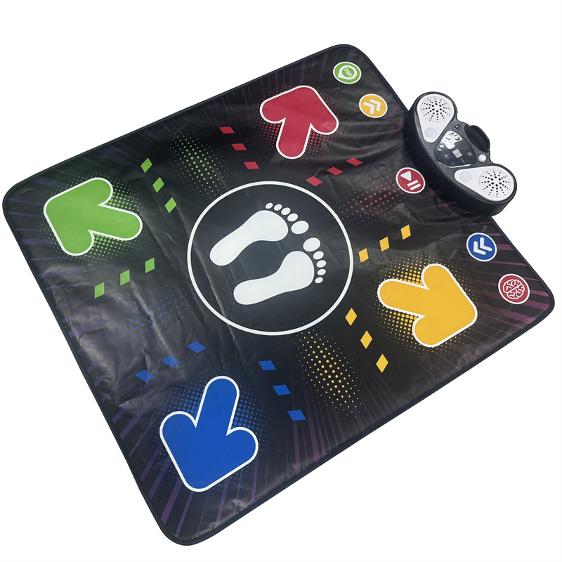Child enjoying an interactive LED music mat indoors